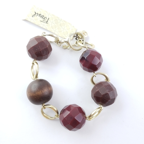 NWT! Fossil Bracelet with Jumbo Beads Silver Tone - Picture 9 of 9